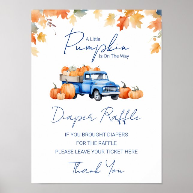 Diaper Raffle Sign Little Pumpkin Baby Shower Poster (Framsidan)
