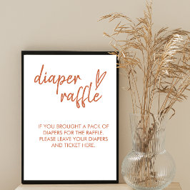 Diaper Raffle Sign Minimal Boho Heart Terracotta Poster
