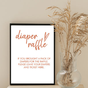 Diaper Raffle Sign Minimal Boho Heart Terracotta Poster