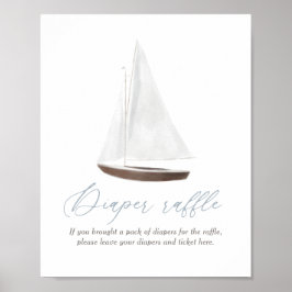 Diaper Raffle Sign Nautical Sailboat Shower Poster