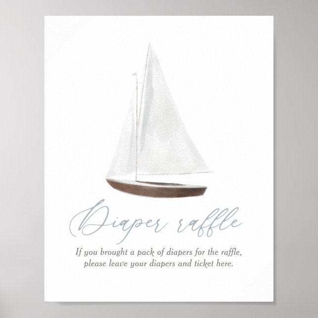 Diaper Raffle Sign Nautical Sailboat Shower Poster (Framsidan)