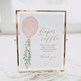 Diaper Raffle Sign Rosa Balloon Girl Baby Shower Poster
