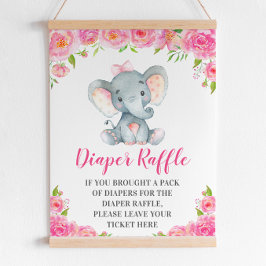 Diaper Raffle Sign Rosa Elephant Flicka Shower Poster