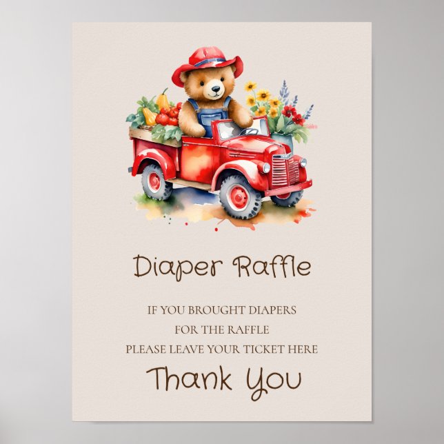 Diaper Raffle Sign Teddy Locally Grown Baby Poster (Framsidan)