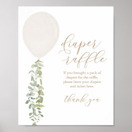 Diaper Raffle Sign White Balloon Girl Baby Shower Poster