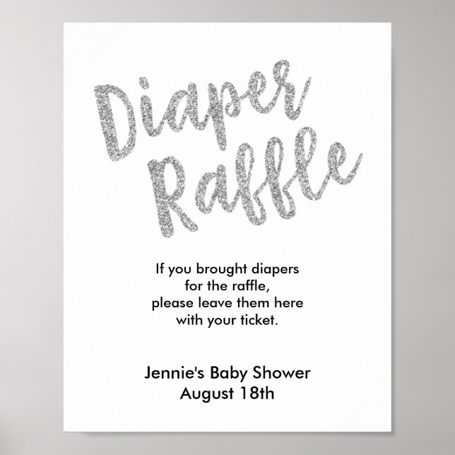 Diaper Raffle Silver Glitter Baby Shower Visning Poster (Framsidan)