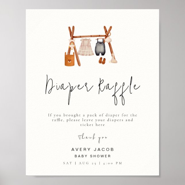 Diaper Raffle-skylt | Boho Clothes Baby Shower Poster (Framsidan)