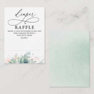 Diaper Raffle Soft Greenery Baby Shower Biljett Tilläggskort