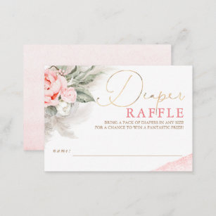 Diaper Raffle Soft Rosa Blommigt Baby Shower Bilje Tilläggskort