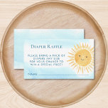 Diaper Raffle Sol Boy's Baby Shower Tilläggskort<br><div class="desc">De här papperskorgarna för barnsköljning är dekorerade med gult vattenfärg sol och blå typografi på blå himmel. Texten är anpassade. Eftersom vi skapar vår teckning kommer du inte att hitta just den här bilden från andra designers. Ursprunglig vattenfärg © Michele Davies.</div>