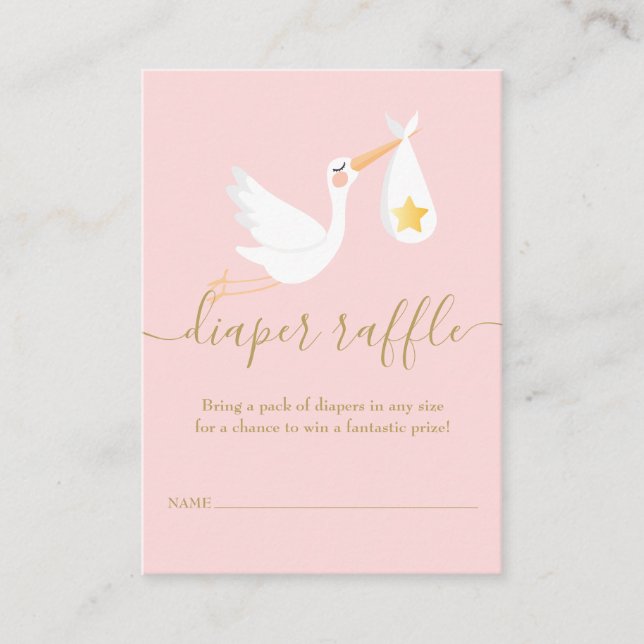 Diaper Raffle Stork Guld Star Rosa Baby Shower Tilläggskort (Framsida)