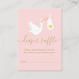 Diaper Raffle Stork Guld Star Rosa Baby Shower Tilläggskort