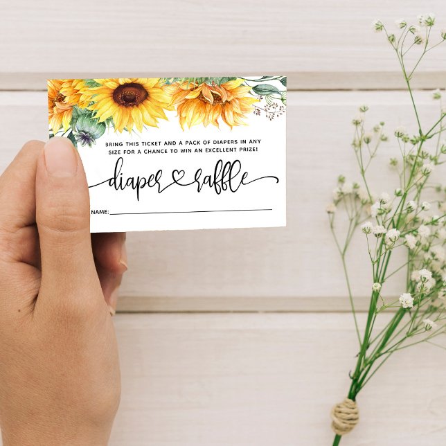 Diaper Raffle SunblommBaby Shower Tilläggskort (Bring sunshine and luck to our Sunflower Raffle Card - enter for a chance to win fabulous prizes!)