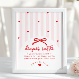 Diaper raffle Sweetheart Baby Shower Red Bow Poster