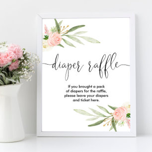 Diaper raffle-tecken rosa Grey guld elegant Poster
