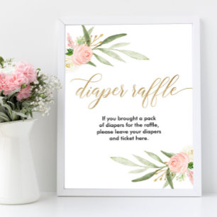 Diaper raffle-tecken rosa Grey guld elegant Poster