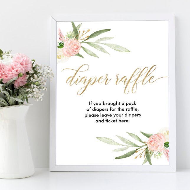 Diaper raffle-tecken rosa Grey guld elegant Poster (Skapare uppladdad)