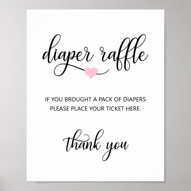 DIAPER RAFFLE Ticket SIGN Black White Baby Shower Poster (Framsidan)