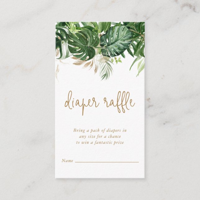 Diaper Raffle Tropical Greenery Guld Baby Shower Tilläggskort (Framsida)