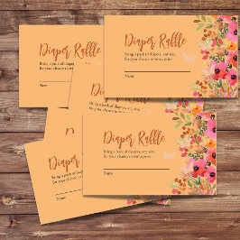 Diaper raffle water color peach rosa trädgårds blo tilläggskort