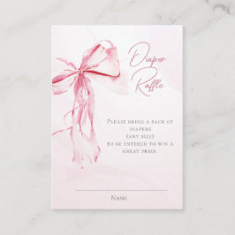 Diaper Raffle Watercolor Rosa Bow Girl Baby Shower Tilläggskort