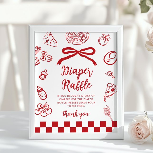 Diaper raffle Whimsical Red Bow Pizza Baby Shower Poster (Skapare uppladdad)