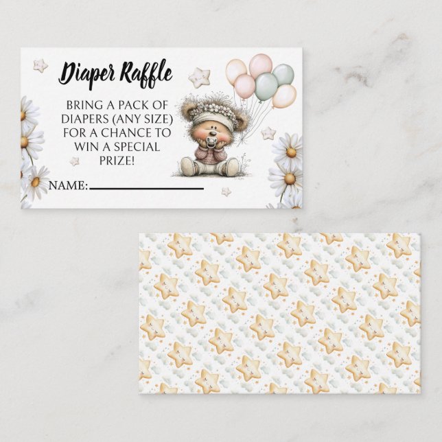 Diaper Raffle Whimsical Teddy Bear Design  Tilläggskort (Fram/baksida)