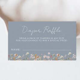Diaper Raffle Wildblomma Dusty Blue Baby Shower Tilläggskort