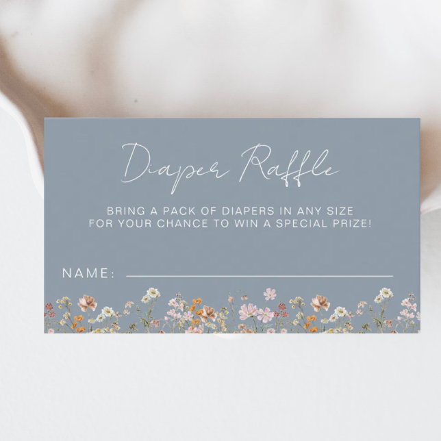 Diaper Raffle Wildblomma Dusty Blue Baby Shower Tilläggskort (Skapare uppladdad)
