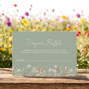 Diaper Raffle Wildblomsage Sage Grönt Baby Shower Inbjudningar