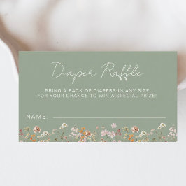 Diaper Raffle Wildblomsage Sage Grönt Baby Shower Tilläggskort
