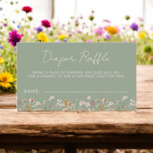 Diaper Raffle Wildblomsage Sage Grönt Baby Shower