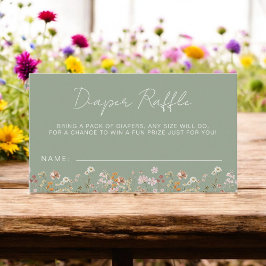 Diaper Raffle Wildblomsage Sage Grönt Baby Shower Tilläggskort