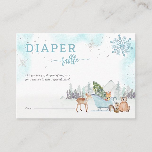 Diaper Raffle Winter Woodland Boy Shower Tilläggskort (Framsida)