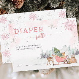Diaper Raffle Winter Woodland Girls Baby Shower Tilläggskort