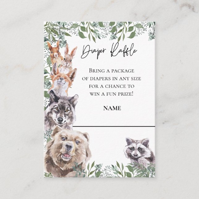 Diaper Raffle Woodland Animals Baby Shower Forest Tilläggskort (Framsida)