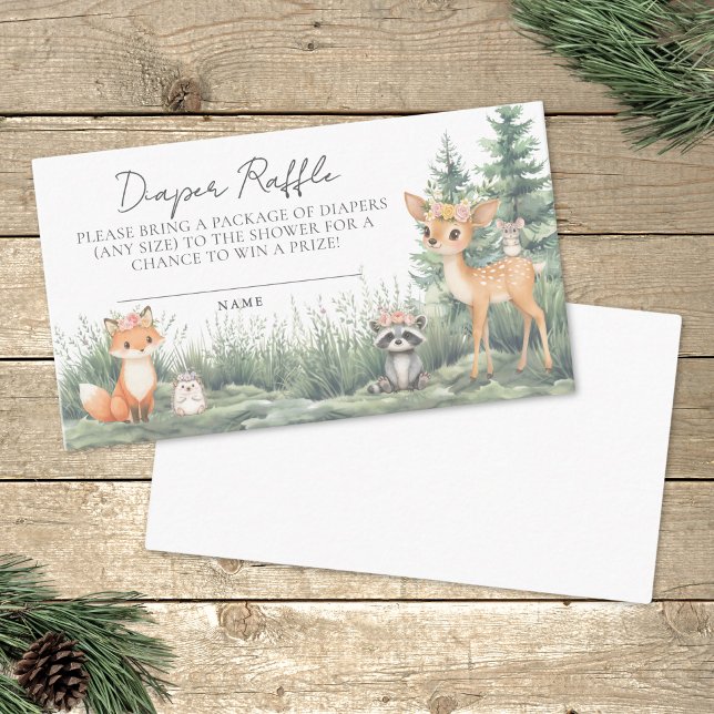 Diaper Raffle Woodland Forest Animals Baby Shower Tilläggskort (Diaper Raffle Woodland Forest Animals Baby Shower Enclosure Card)