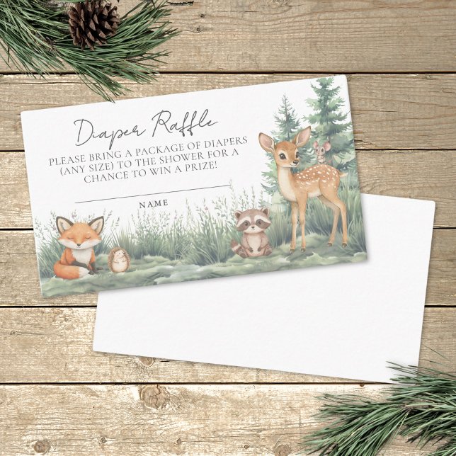 Diaper Raffle Woodland Forest Animals Baby Shower Tilläggskort (Diaper Raffle Woodland Forest Animals Baby Shower Enclosure Card)