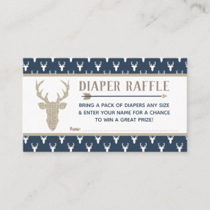 Diaper Raffle, Woodland Hjort, Navy Blue, Burlap Tilläggskort