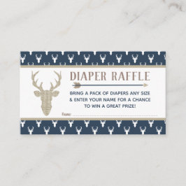 Diaper Raffle, Woodland Hjort, Navy Blue, Burlap Tilläggskort