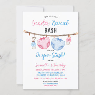 Diaper Stash Clothesline Han eller hon Gender Reve Inbjudningar