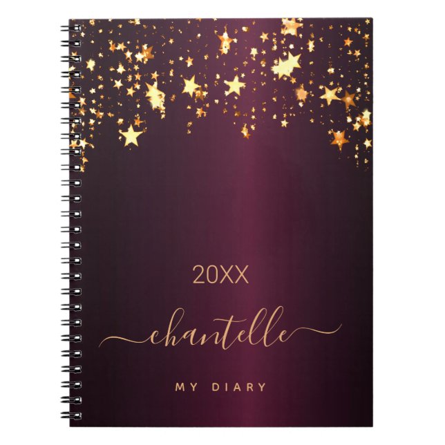 Diary burgundy guld stjärnorna monogram namn moder anteckningsbok (Framsidan)