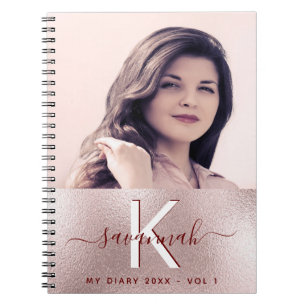 Diary ro guld anpassningsbar rosa foto monogram anteckningsbok