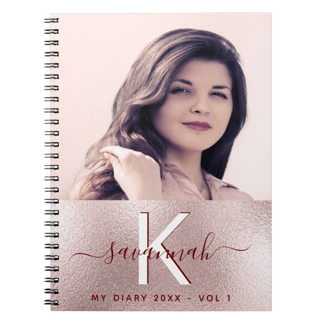 Diary ro guld anpassningsbar rosa foto  monogram anteckningsbok (Framsidan)
