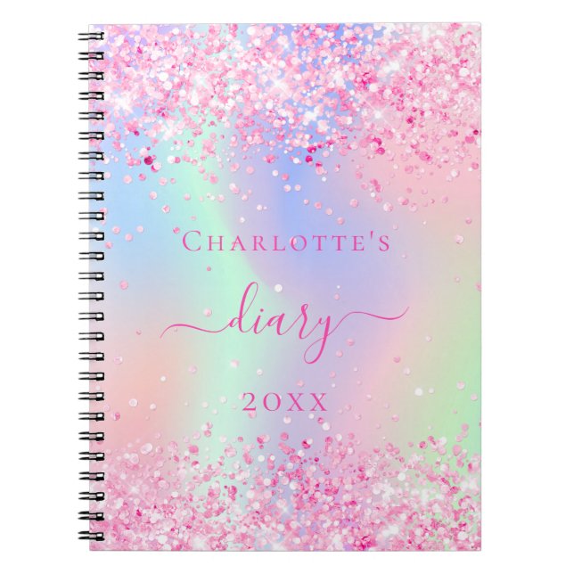 Diary rosa glitter holografiska encorn namn anteckningsbok (Framsidan)
