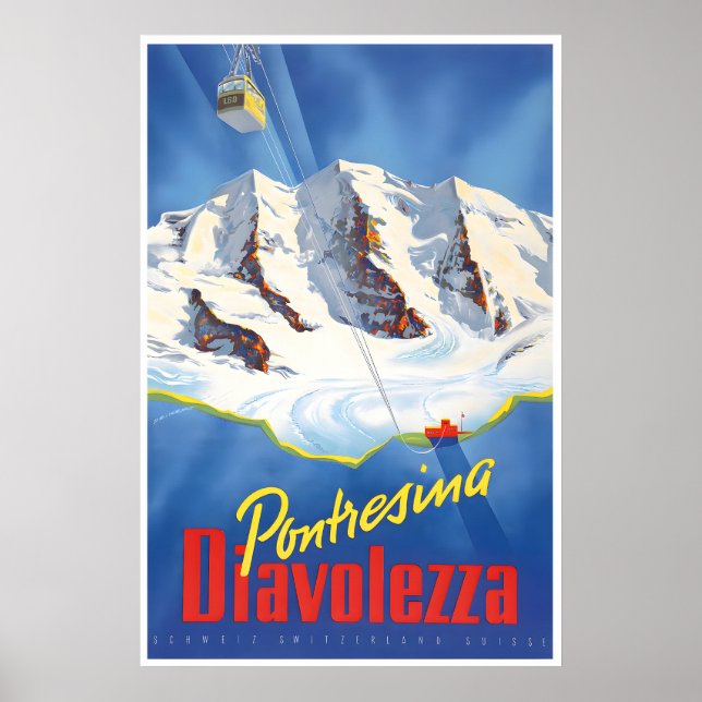 Diavolezza skidposter Schweiz konst Pontresina Poster (Framsidan)
