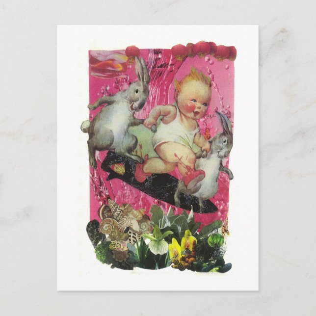 Dibble_Artworks_049_Surfing_Kaniner Vykort (Framsida)