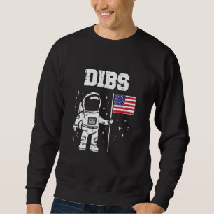 Dibs Måne Astronaut USA USA Flagga 4th of Ju Lång Ärmad Tröja