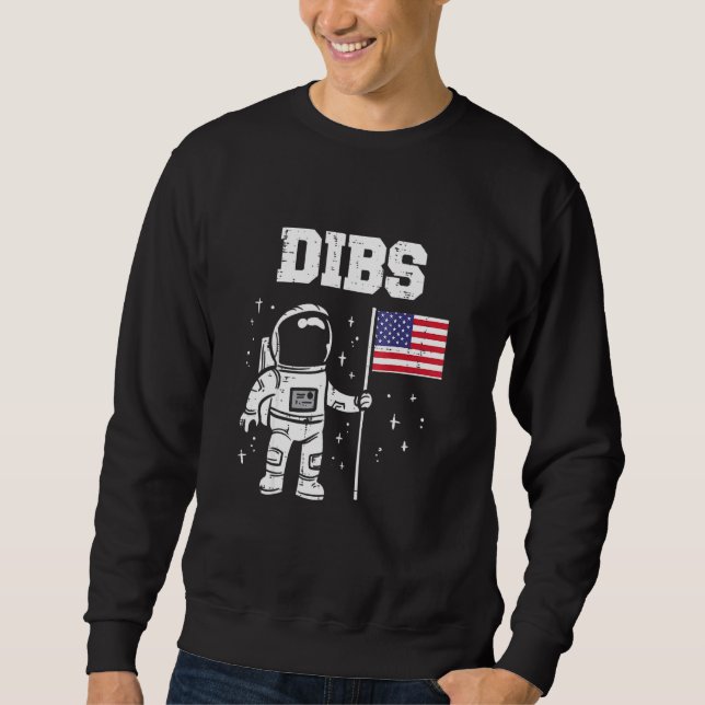 Dibs Måne Astronaut USA USA Flagga 4th of Ju Lång Ärmad Tröja (Framsida)