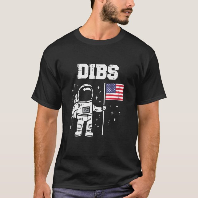 Dibs Måne Astronaut USA USA Flagga 4th of Ju T Shirt (Framsida)